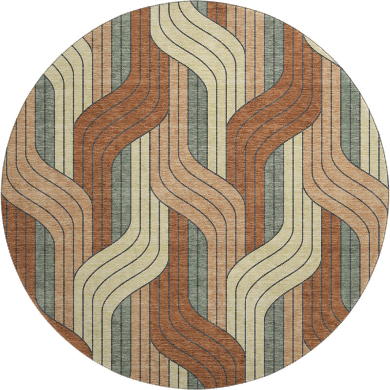 Premium Machine Washable Mayfield AMF2422 Striped Rug, Paprika, 8' Round