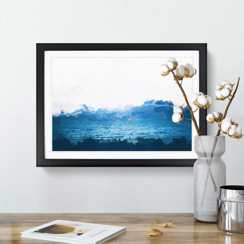 Boats in Reykjavik Iceland in Abstract - Picture Frame Painting Print, 27cm H x 36cm W x 2cm D, Black Framed