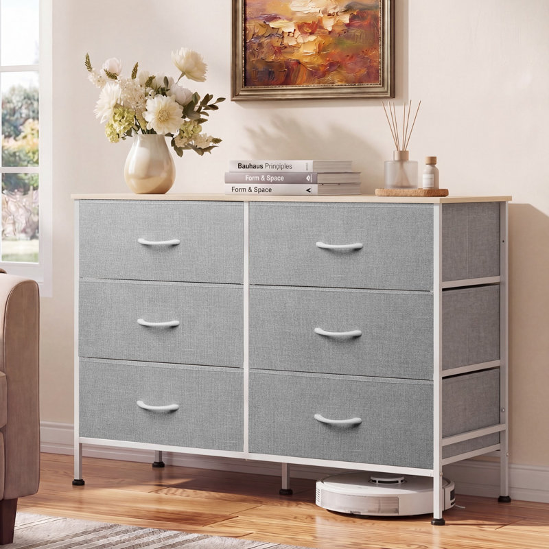 Ojaswi 6-Drawer Dresser With Wooden, 42.3" W Entertainment Center with Metal Frame, TV Stand For 50 Inches TVs, Storage Organizer for Bedroom, Hallway, Entryway
