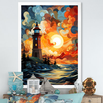 «Coastal Stormy Sunset Lighthouse Breeze II» - art mural phares