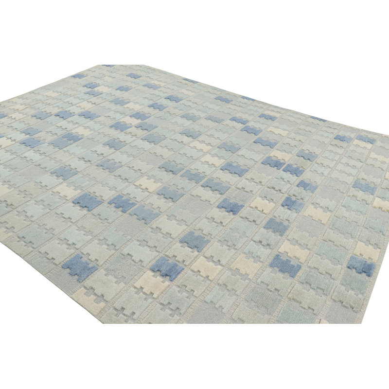Rug & Kilim’S Scandinavian Style Rug In Blue, Cream & Gray Geometric Patterns