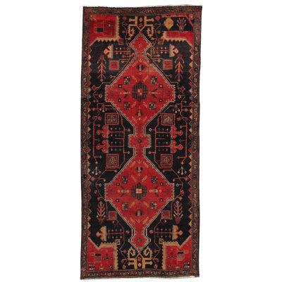Tapis rouge / noir en laine / coton oriental fait à la main 3 pi 6 po x 7 pi 10 po