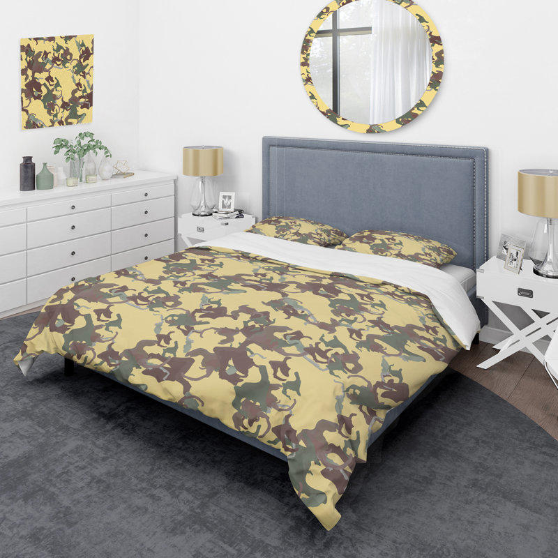 Camouflage jaune tendance - ensemble de housse de couette abstrait - microfibre de polyester