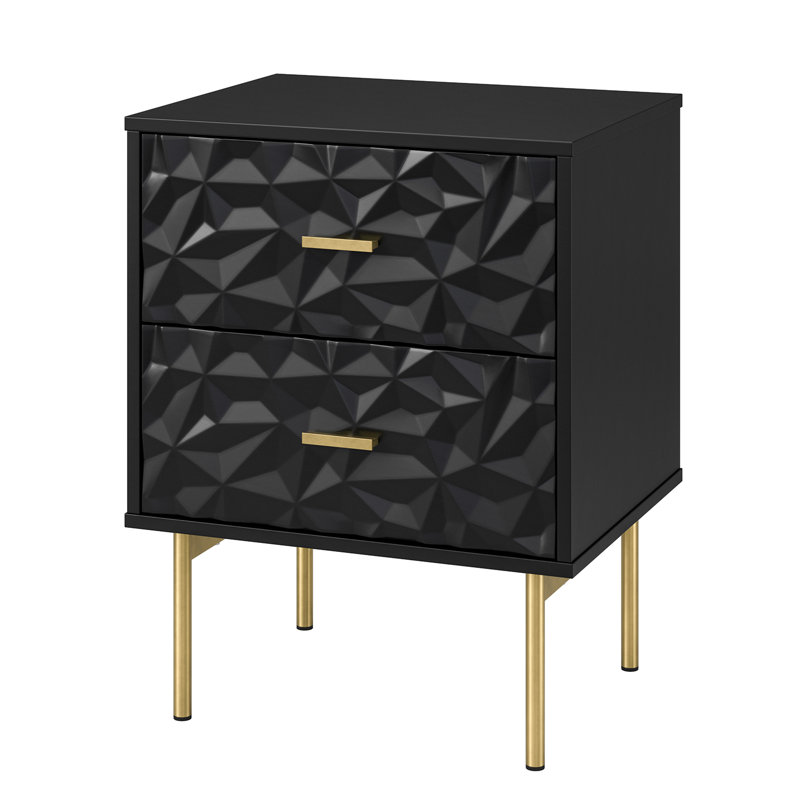 Pruneda 2-Drawer End Table with Metal Legs, Black