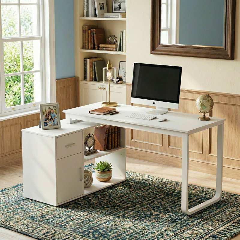 Bureau d'écriture en L blanc L 55,1 po Anyi