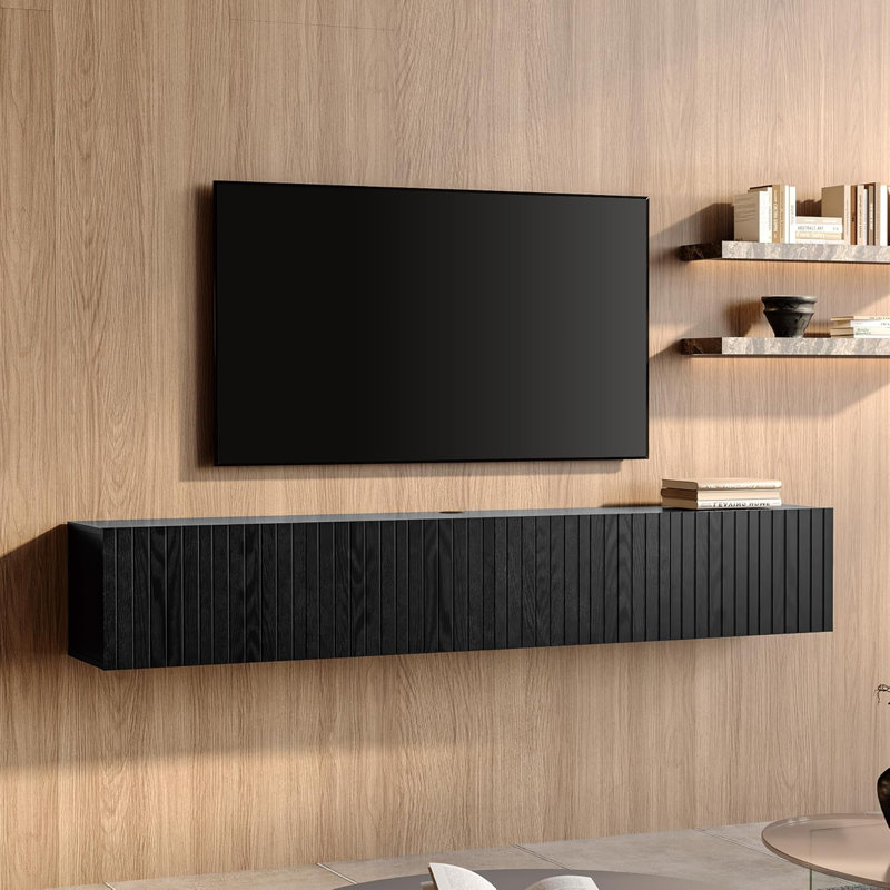 Meuble audio-vidéo flottant en bois, Noir