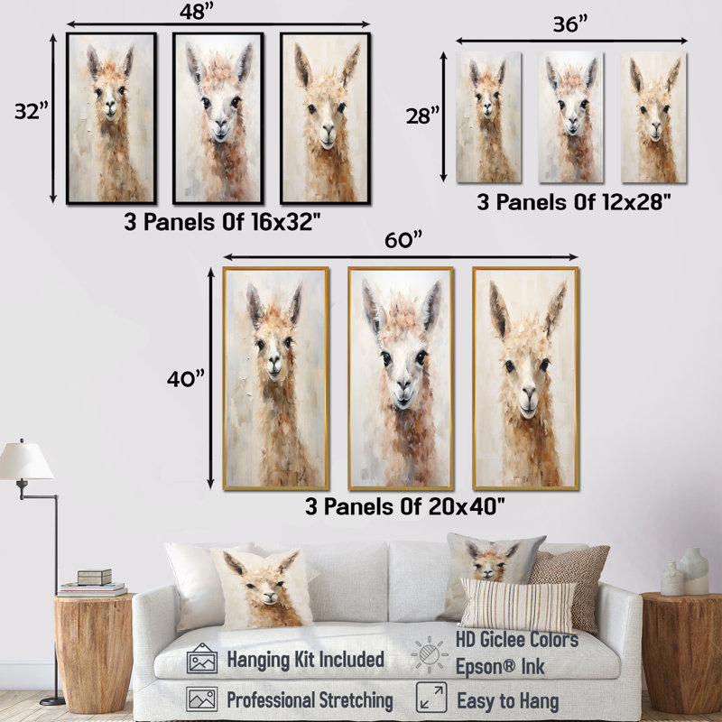 Minimalism Grunge Alpaca Portrait, White Floater Framed, 32" H x 48" W