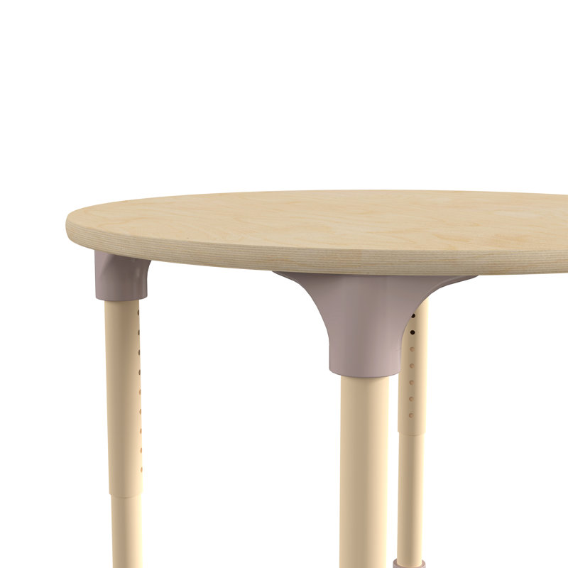 Beech Glossy Adjustable Height Round Classroom Table with Metal Legs