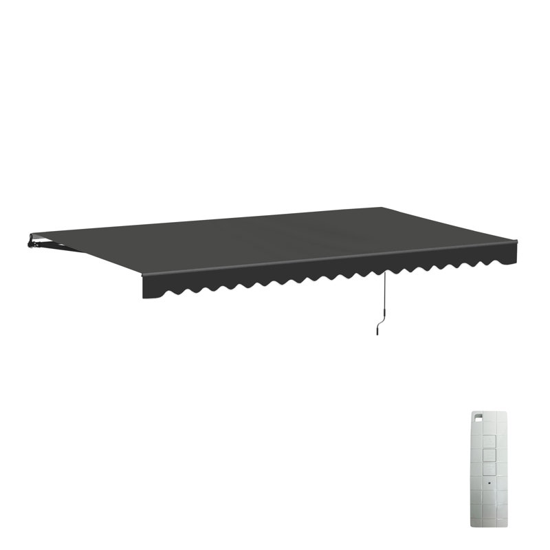 Motorized Retractable Patio Awning- Black Frame, 16' W x 10' D, Onyx Black, Solid Color