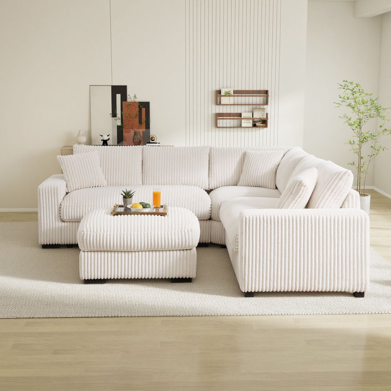 Burwell 99" Corduroy L-Shaped Sectional Sofa with Ottoman – Pet-Friendly, Ergonomic Comfort for Cozy Living Rooms