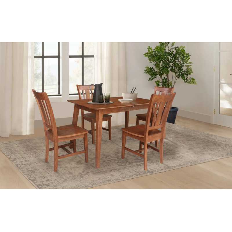 Lola Solid Wood Butterfly Extension Dining Set, Chêne vieilli, 5 Pieces: Table, 4 Chairs