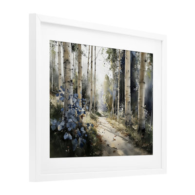 «Blue Birch Sunlit Forest», reproduction encadrée sous verre, conception de Franklyn Gregory