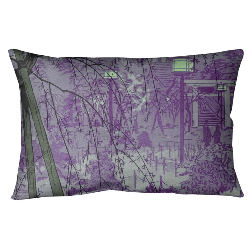 Coussin Misty Evening at Shinobazu Pond, Duvet synthétique, Mauve, 20 po x 14 po