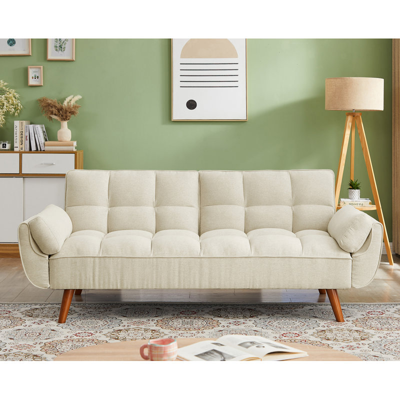 Jalena 75" Flared Arm Convertible Sleeper Sofa, Beige Polyester