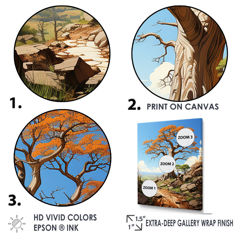 Représentation transparente de Baobab I sur toile, Cadre flottant doré, H 40 po x l 30 po x P 1,5 po