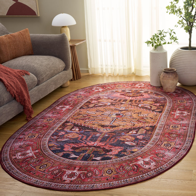 Tapis bleu marine / rouille Gullion Southwestern, Ovale 5 pi x 8 pi