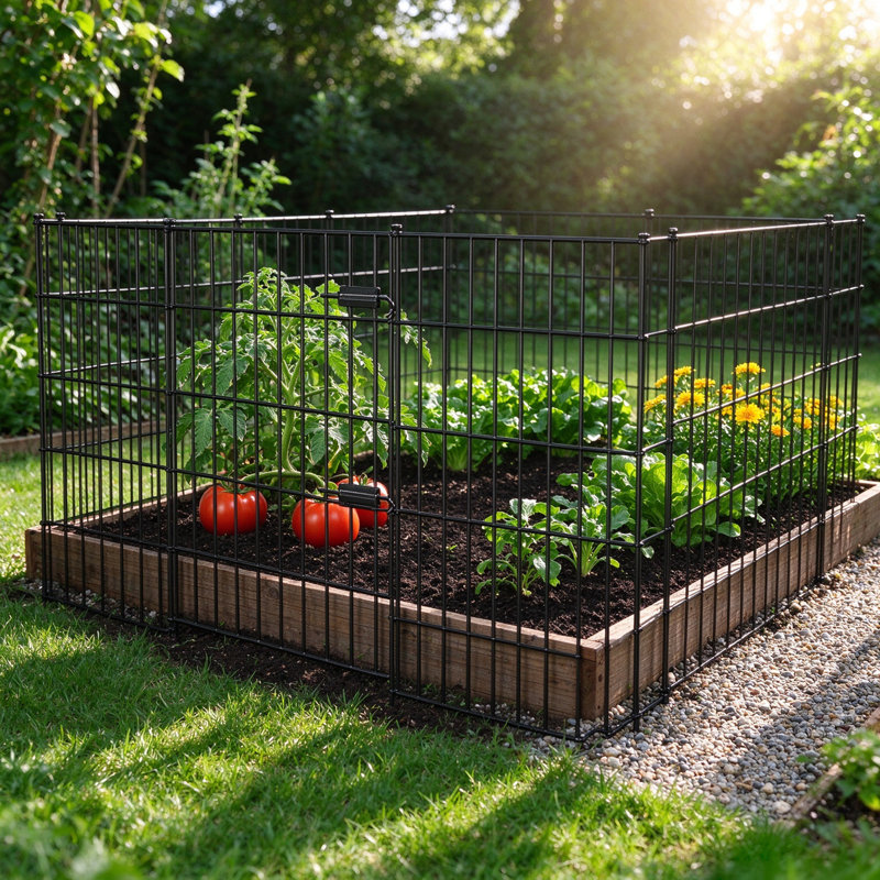 Animal Barrier with Gate 23.3ft L x 28in W x 28in H Black Metal No-Dig Stake-In Dog Proof Garden Fence 10Pack