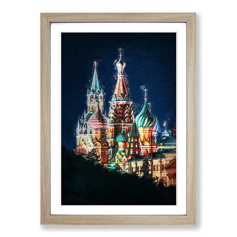 The Kremlin in Moscow Russia - Picture Frame Painting Print, Oak Framed, 36cm H x 27cm W x 2cm D