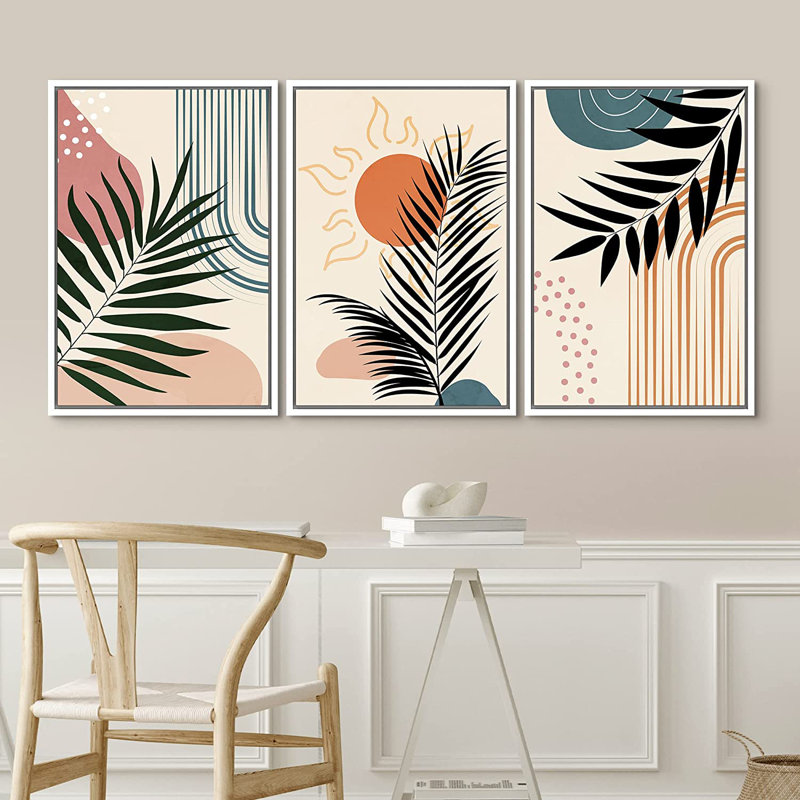 Reproduction d'art sur toile encadrée 3 pièces, H 24 po x l 48 po x P 1,5 po, Blanc