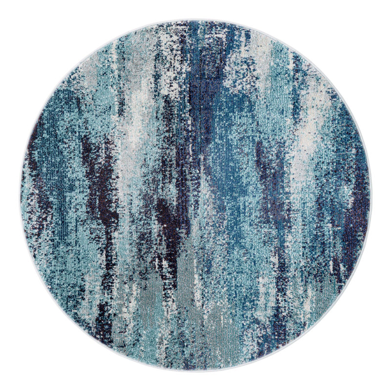 Tapis bleu à motif abstrait Rizer, Rond 6 pi 1 po