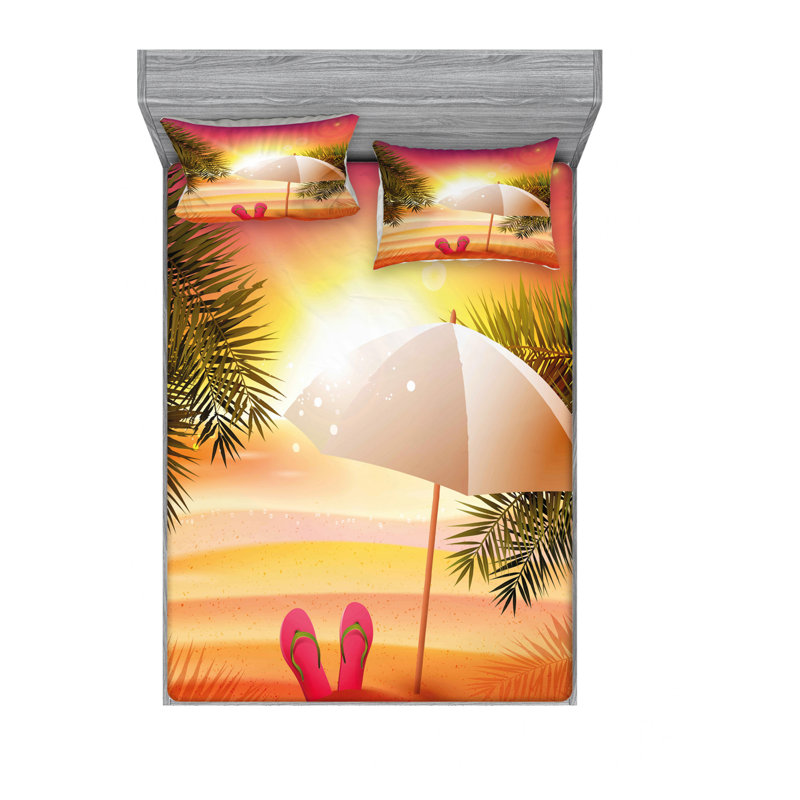 Ensemble de draps coucher de soleil à la plage, Ensemble de draps pour lit double avec un drap-hou