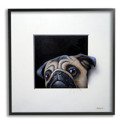 Pug Peeking Optical Illusion Square Detailed Painting by Alan Weston - Floater Frame Painting on Canvas