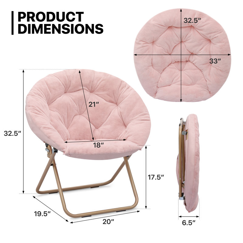 Pink Faux Fur Foldable Metal Frame Papasan Accent Chair