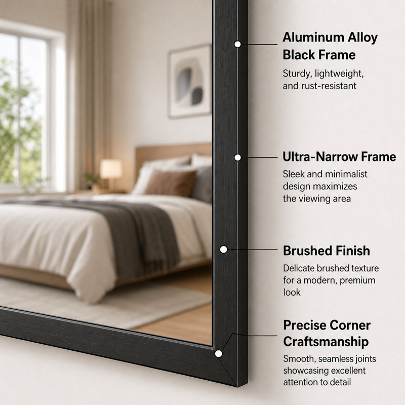 Miroir de plancher pleine longueur en aluminium, Noir