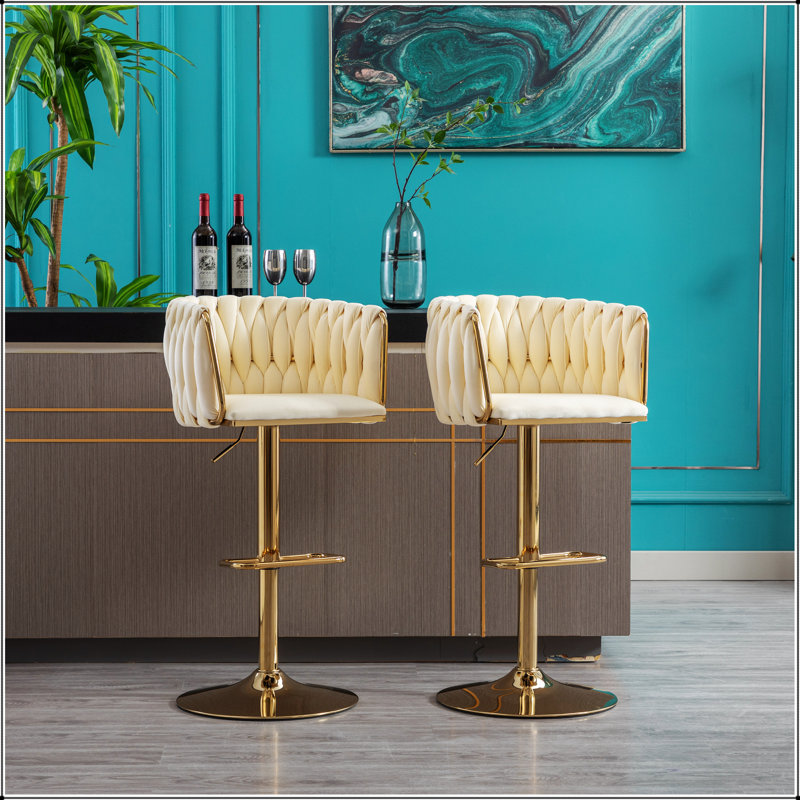 Ensemble de 2 tabourets de bar, avec repose-pieds chromé et base pivotante réglable en hauteur