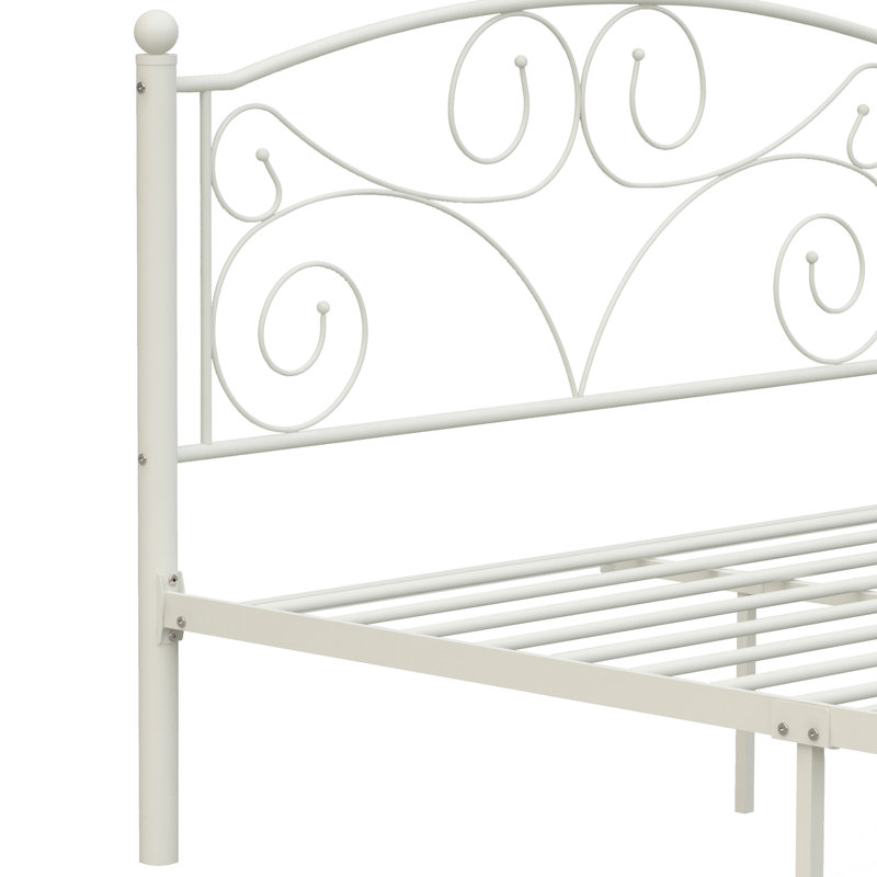 Lit en métal blanc avec esthétique contemporaine, construction robuste pour la durabilité, calme et stable, assemblage facile, aucun sommier requis, peut accueillir un matelas de 8 pouces ou plus, poids de 600 lb