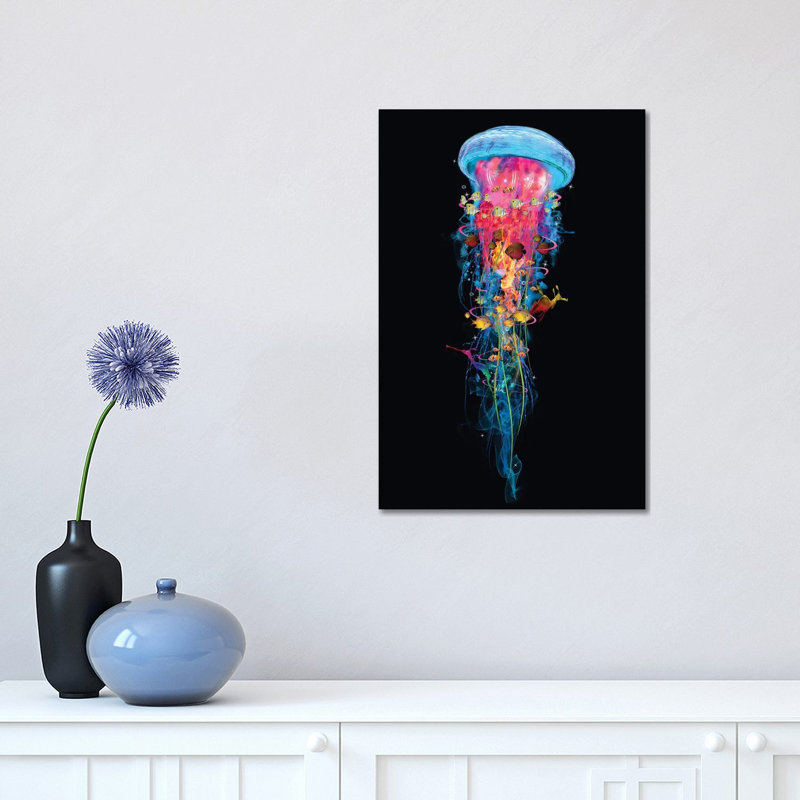 Super Electric Jellyfish World by David Loblaw - Wrapped Canvas Print, 30.48 cm H x 45.72 cm W