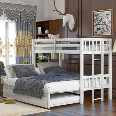 Twin Over Pull-Out Bunk Bed With Trundle, White