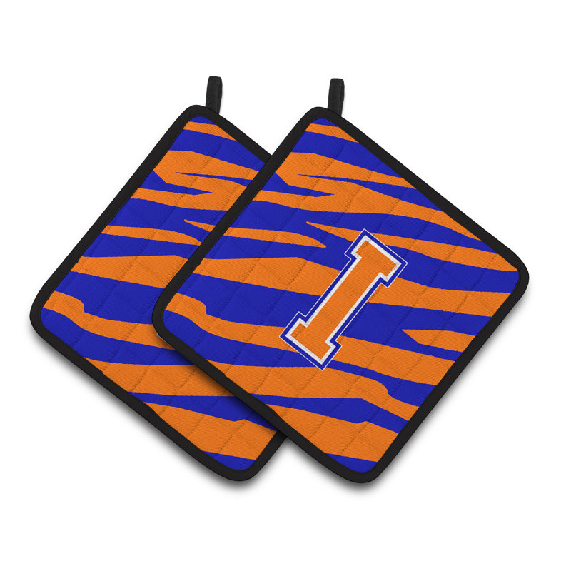 Tiger Stripe Potholder, I, Bleu / Orange
