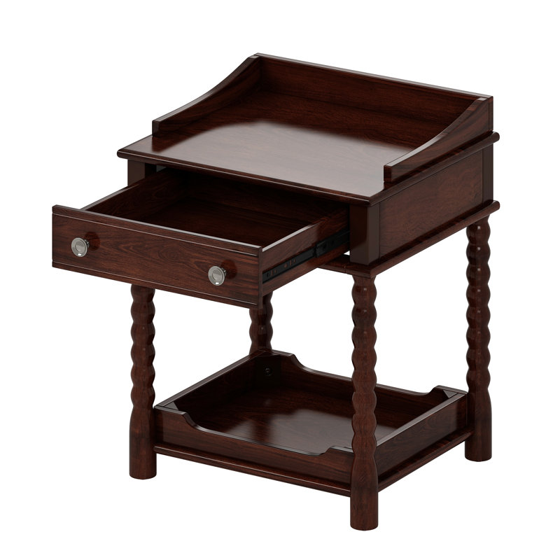Table de chevet de chambre à coucher au thème rétro - noyer, avec tiroir et tablette ouverte, table de chevet, Noyer