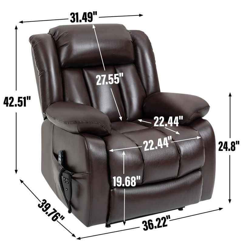 Dual Motor Infinite Position Up To 350 LBS Electric Medium Size Brown Power Lift Recliner Chair With 8-Point Vibration Massage And Lumbar Heating