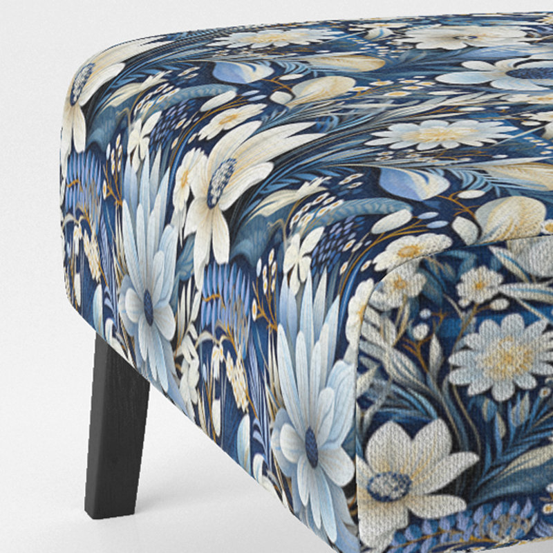 Coastal Flora And Fauna Coastal Pattern - Fauteuil de chambre rembourré de style campagnard, fauteuil d'appoint bleu