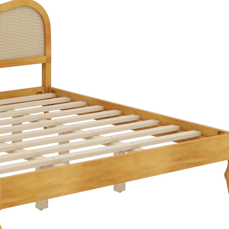 Cadre de lit de style médiéval moderne avec tête de lit courbée en rotin de style scandinave bohémien, Natural
