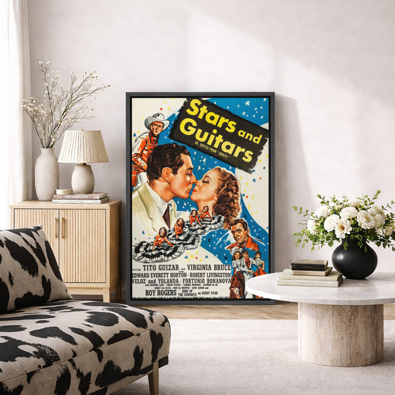 «Classic Western Romance», affiche de film, photos de guitare et d'étoiles, H 36 po x l 24 po x 1,5 po, Cadre flottant noir