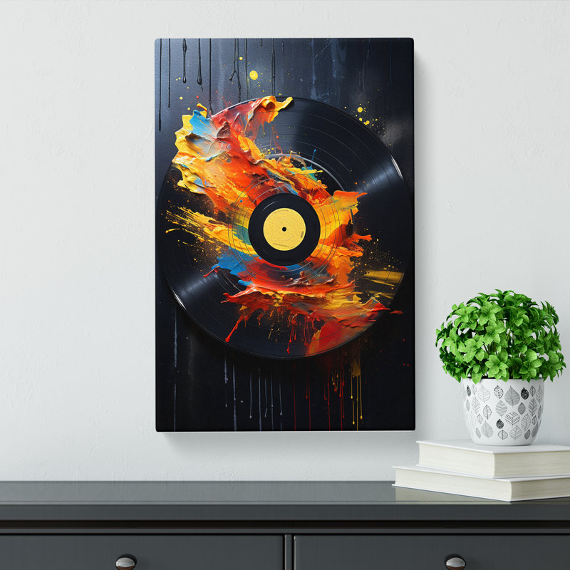 Vinyl Record Tachisme Art No.2 - Wrapped Canvas, 76cm H x 50cm W x 3cm D