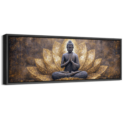 Golden Buddha Lotus Meditation Spiritual Zen Wall Decor Extra Large Pictures Framed Canvas Print Wall Art
