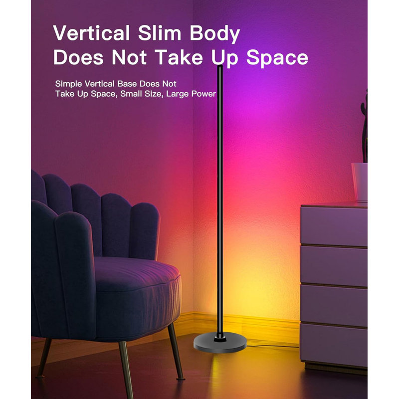 Smart RGB Floor Lamp With Bluetooth Control, 16 Million Colours, 3-Sided Lighting, Music Sync, Voice Assistant Compatible, Adjustable Brightness, Aluminum Base, Silicone Design