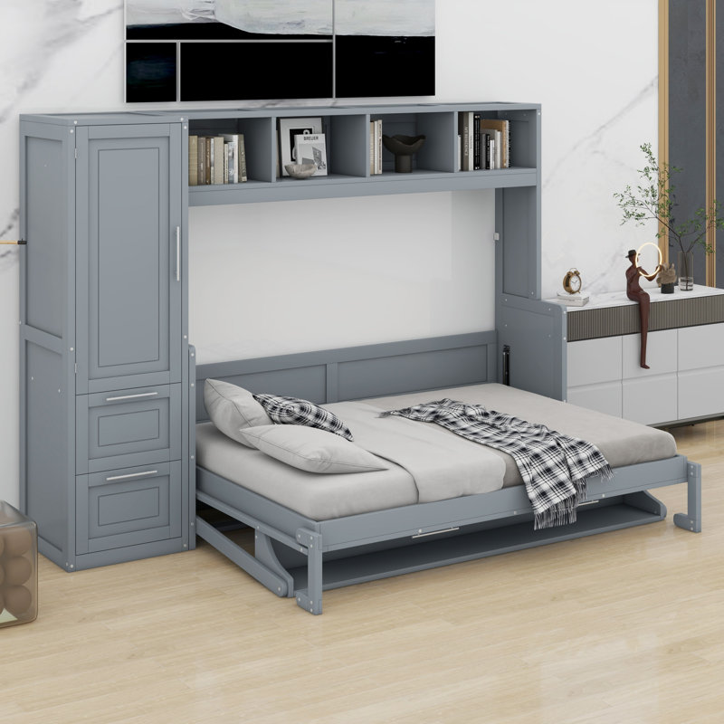 Lit escamotable Murphy avec placard et tiroirs, Gris