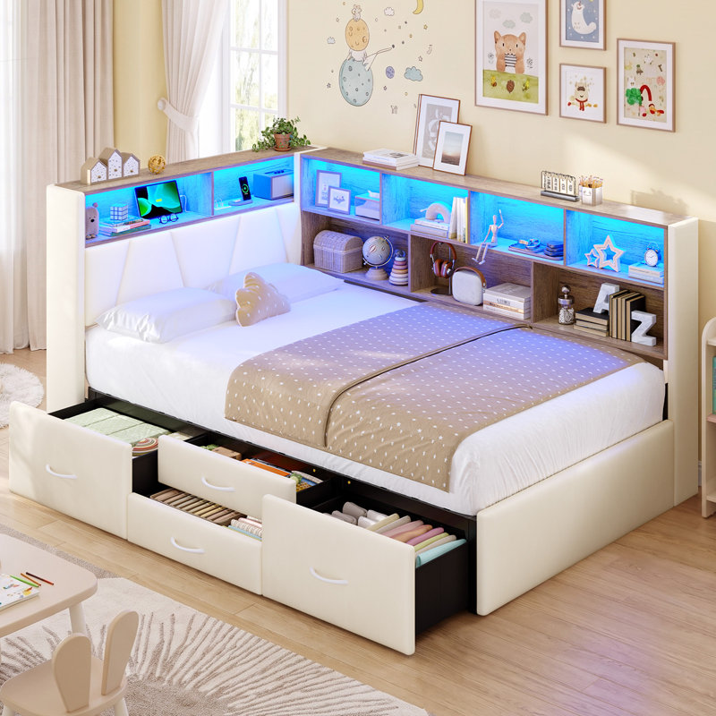 Lit de jour rembourré avec rangement, Beige