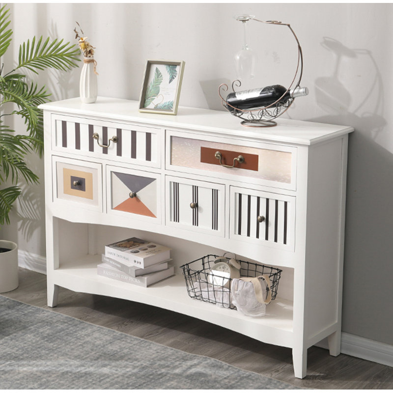 Console d'entrée chic avec rayures et blocs de couleur avec rangement, H 32,7 po x l 31,5 po x P 11,8 po