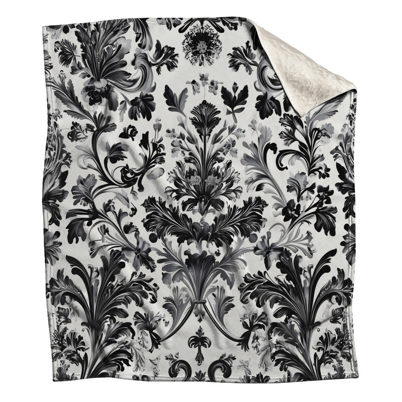Couvertures damassées noires et blanches, L 60 po x H 80 po