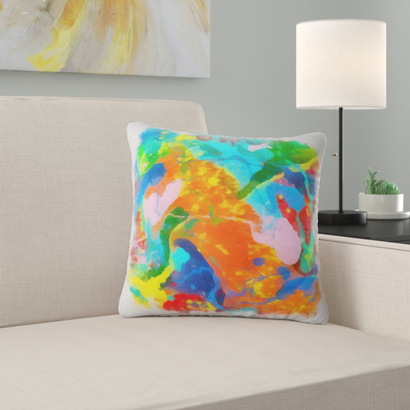 Oreiller à motif floral abstrait à la main, 18 po x 18 po, Coussin décoratif
