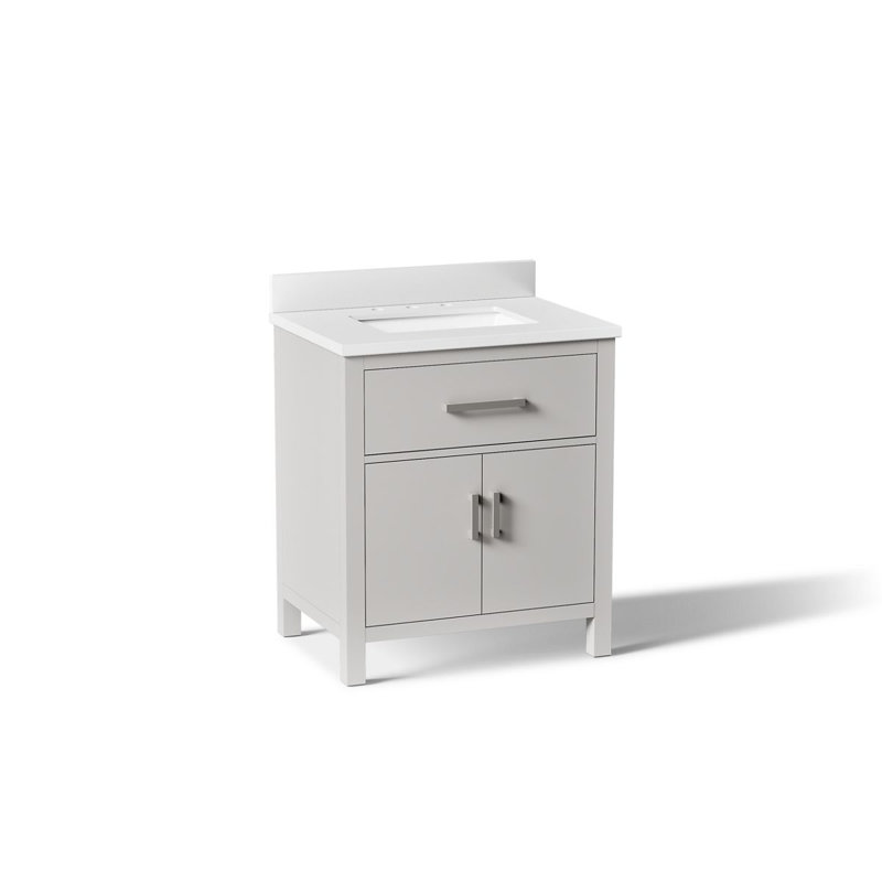 Kresla 30 In. Bathroom Vanity Cabinet With Sink And Quartz Top, Atmos Gray, Brushed Nickel