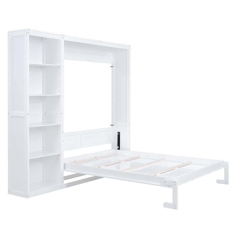 Lit escamotable avec bibliothèque convertible Murphy, Blanc, Grand