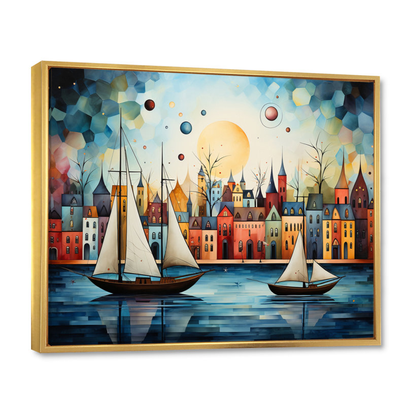 Muirfield Boat Whimsical Sailings II sur impression sur toile, H 16 po x l 32 po x P 1 po, Cadre flottant doré