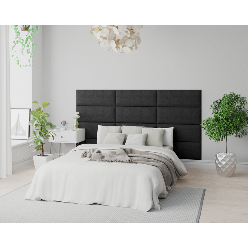 Kara-Leigh 30 cm x 75 cm Peel and Stick Upholstered Wall Paneling in Charcoal, Ebony